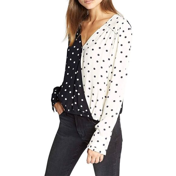 NWT Sanctuary Clothing Womens Dot Wrap Blouse, Black sz Medium - Picture 1 of 8